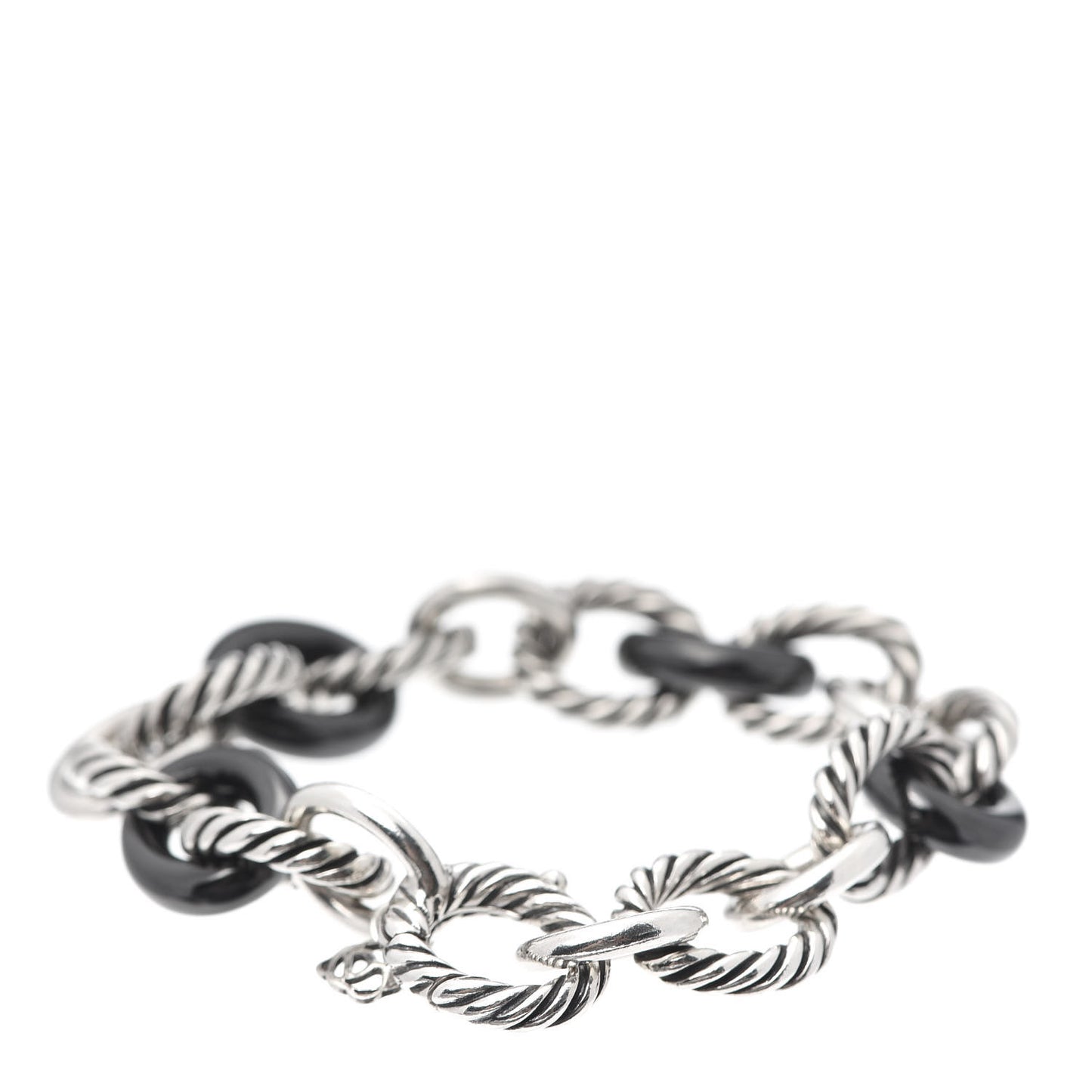 Sterling Silver Ceramic 13mm Large Oval Link Bracelet Black