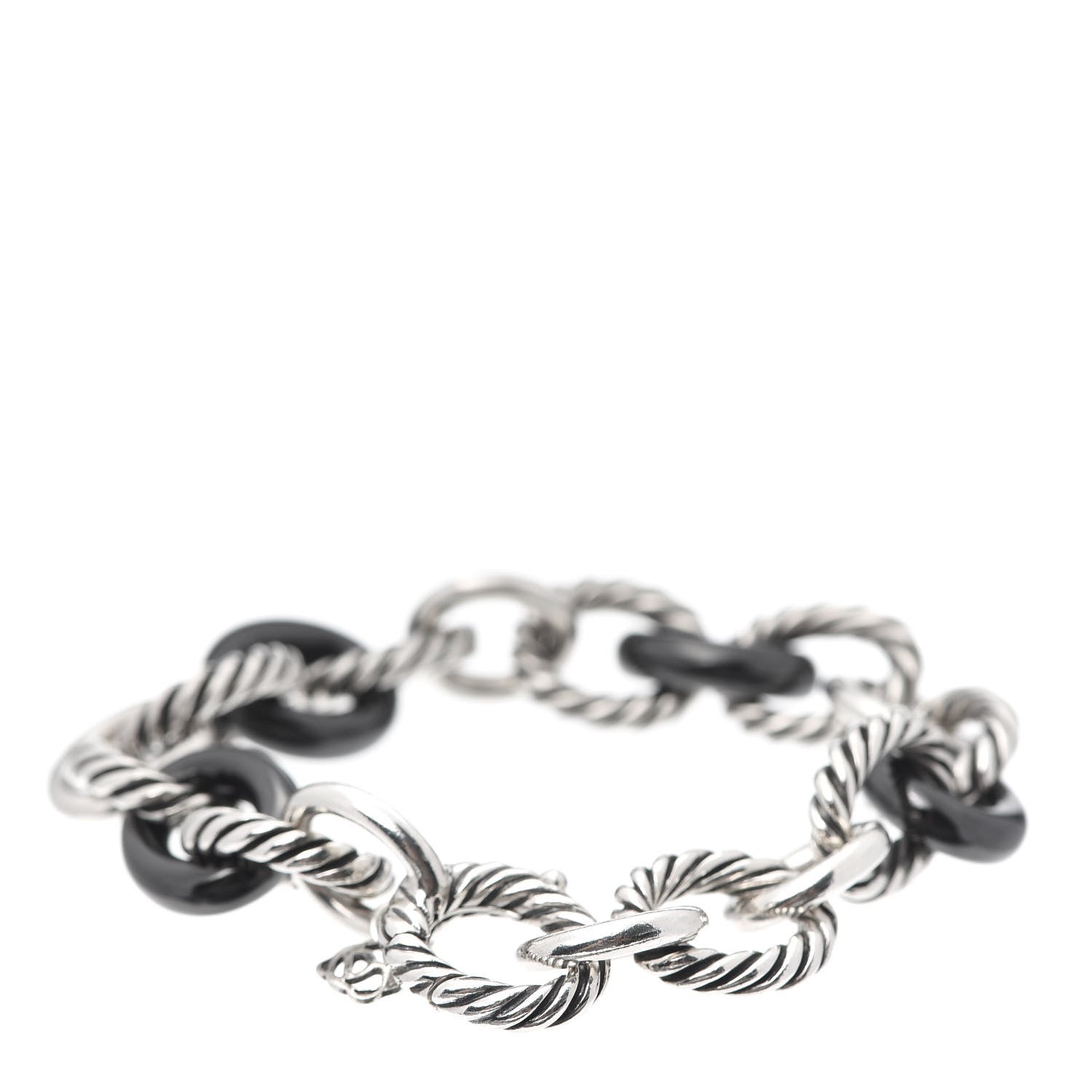 David Yurman Sterling Silver Ceramic 13mm Large Oval Link Bracelet Black 3 of 5