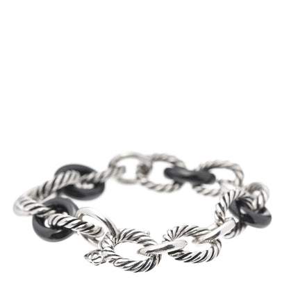David Yurman Sterling Silver Ceramic 13mm Large Oval Link Bracelet Black 3 of 5