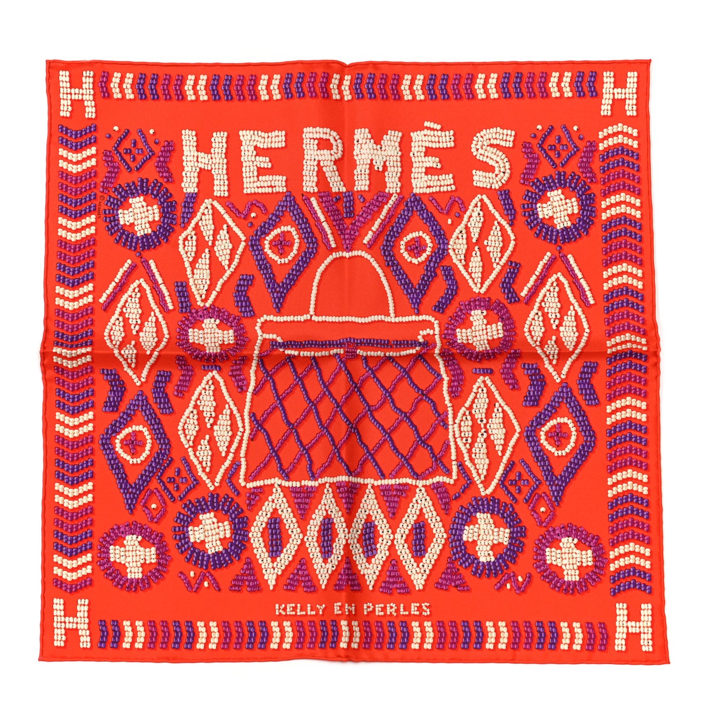 Silk Gavroche Kelly en Perles Pocket Square Scarf Vermillion Violet