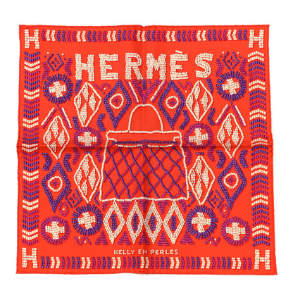 Hermes Silk Gavroche Kelly en Perles Pocket Square Scarf Vermillion Violet 1 of 5