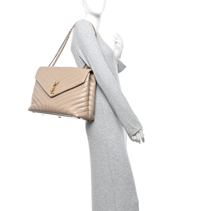 Saint Laurent Calfskin Matelasse Large Loulou Monogram Chain Satchel Dark Beige 2 of 11