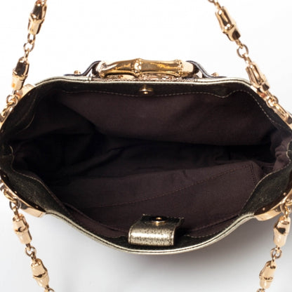 Gucci Monogram Bamboo Chain Shoulder Bag Metallic 8 of 9