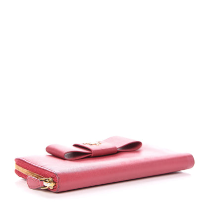 Prada Saffiano Fiocco Bow Zip Around Wallet Peonia 4 of 15