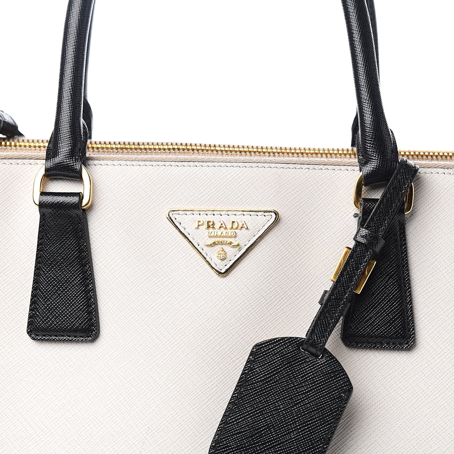 Saffiano Lux Colorblock Medium Galleria Double Zip Tote Black Talco