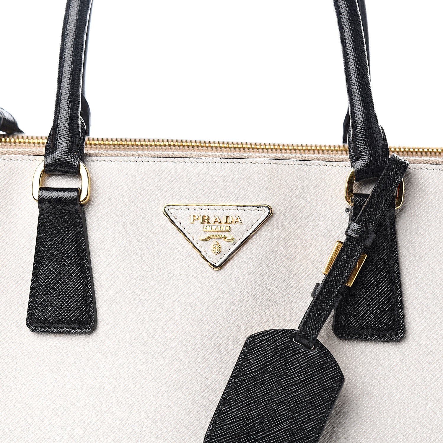 Prada Saffiano Lux Colorblock Medium Galleria Double Zip Tote Black Talco 12 of 13