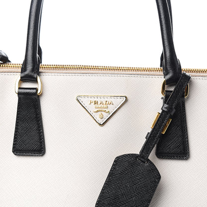 Prada Saffiano Lux Colorblock Medium Galleria Double Zip Tote Black Talco 12 of 13