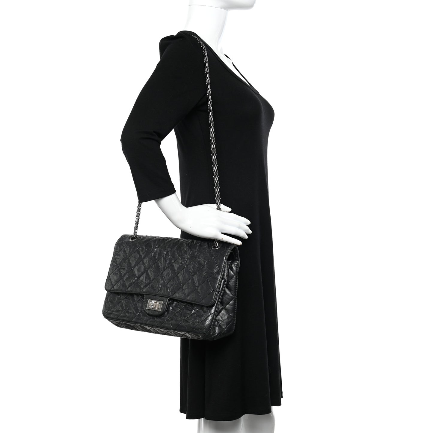 Metallic Aged Calfskin Quilted 2.55 Reissue 227 Flap Black