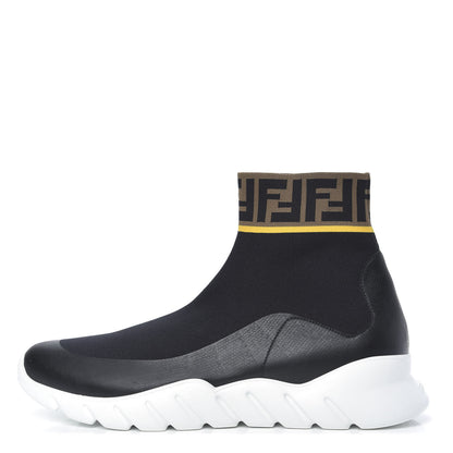Fendi Jersey FF Mania Mens High Top Sock Sneakers 11 Black Tobacco Yema 1 of 7