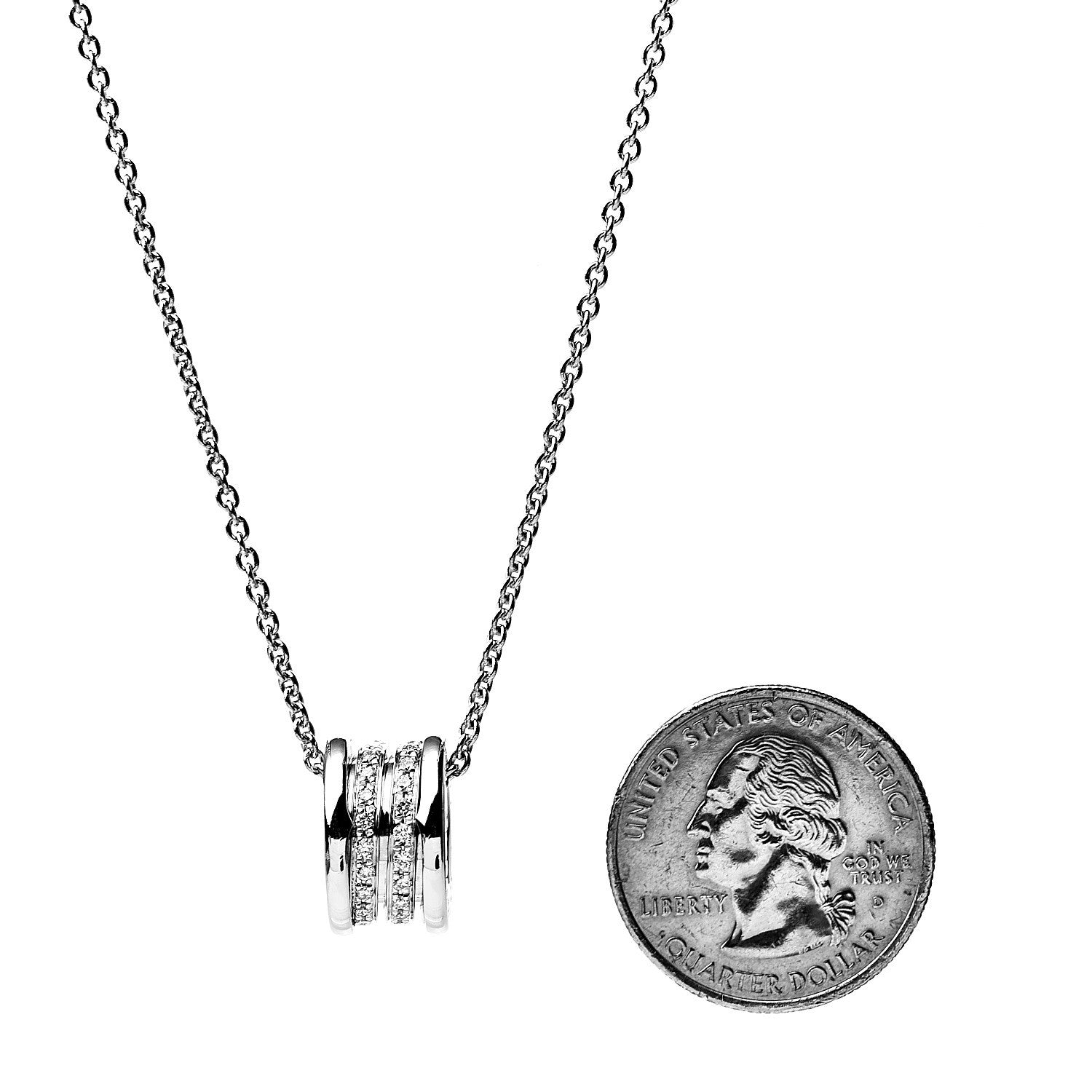 Bulgari 18K White Gold Diamond B.Zero1 Pave Pendant Necklace 4 of 5