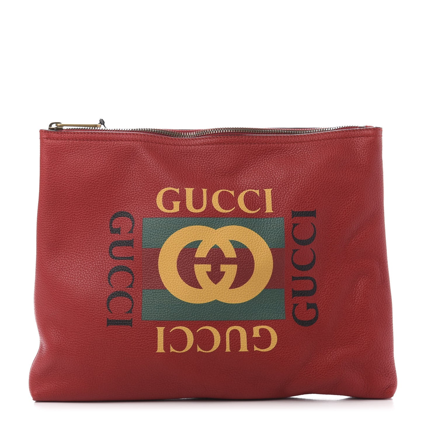Pebbled Calfskin Medium Logo Portfolio Clutch Hibiscus Red