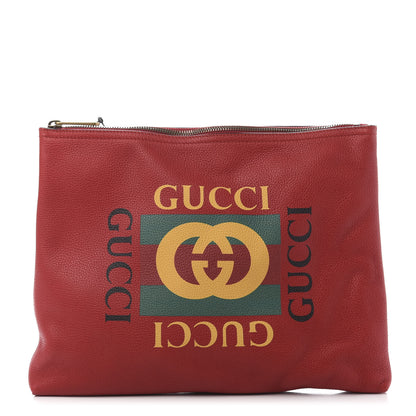 Gucci Pebbled Calfskin Medium Logo Portfolio Clutch Hibiscus Red 1 of 9