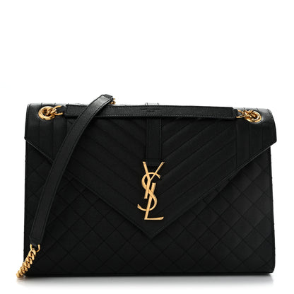 Saint Laurent Grain De Poudre Textured Mixed Matelasse Large Triquilt Monogram Satchel Black 1 of 12