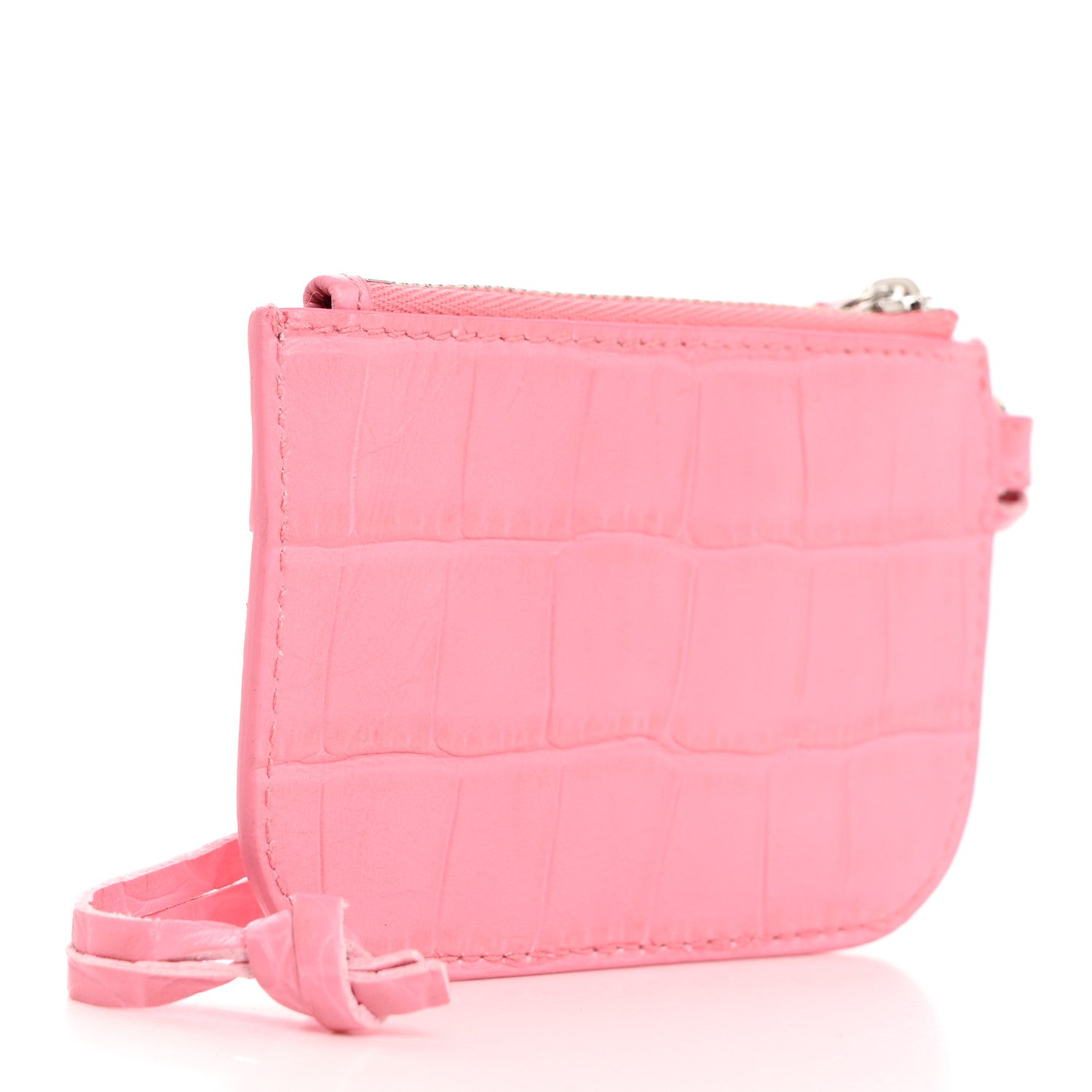 Balenciaga Calfskin Crocodile Embossed Le Cagole Coin Card Holder Sweet Pink 3 of 8