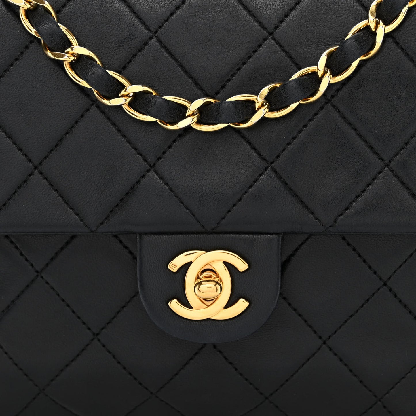 Lambskin Quilted Mini Square Flap Black