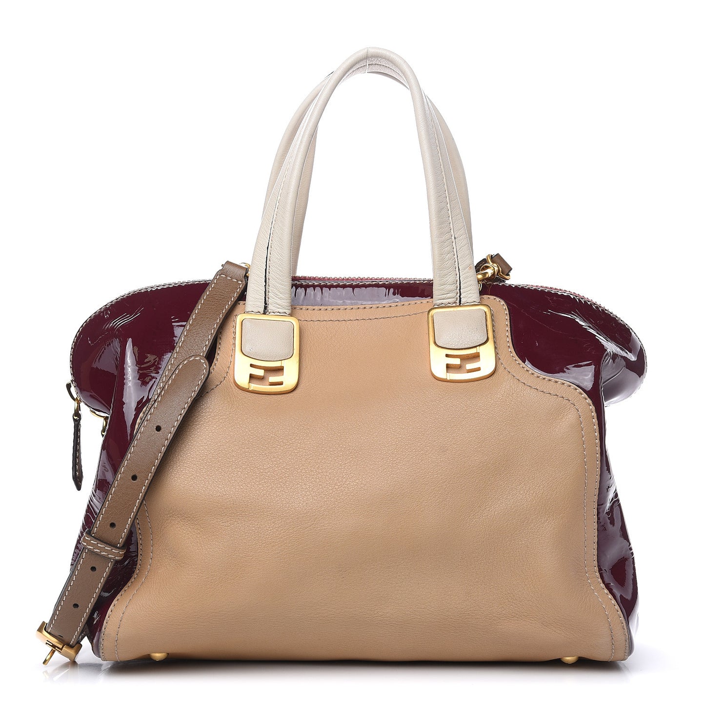 Calfskin Patent Small Chameleon Tote Cognac Bordeaux