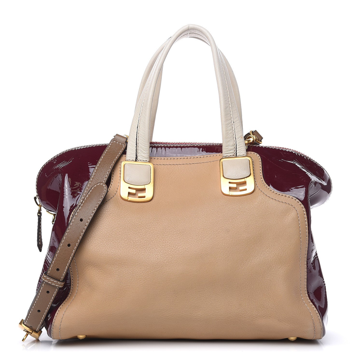 Fendi Calfskin Patent Small Chameleon Tote Cognac Bordeaux 1 of 16