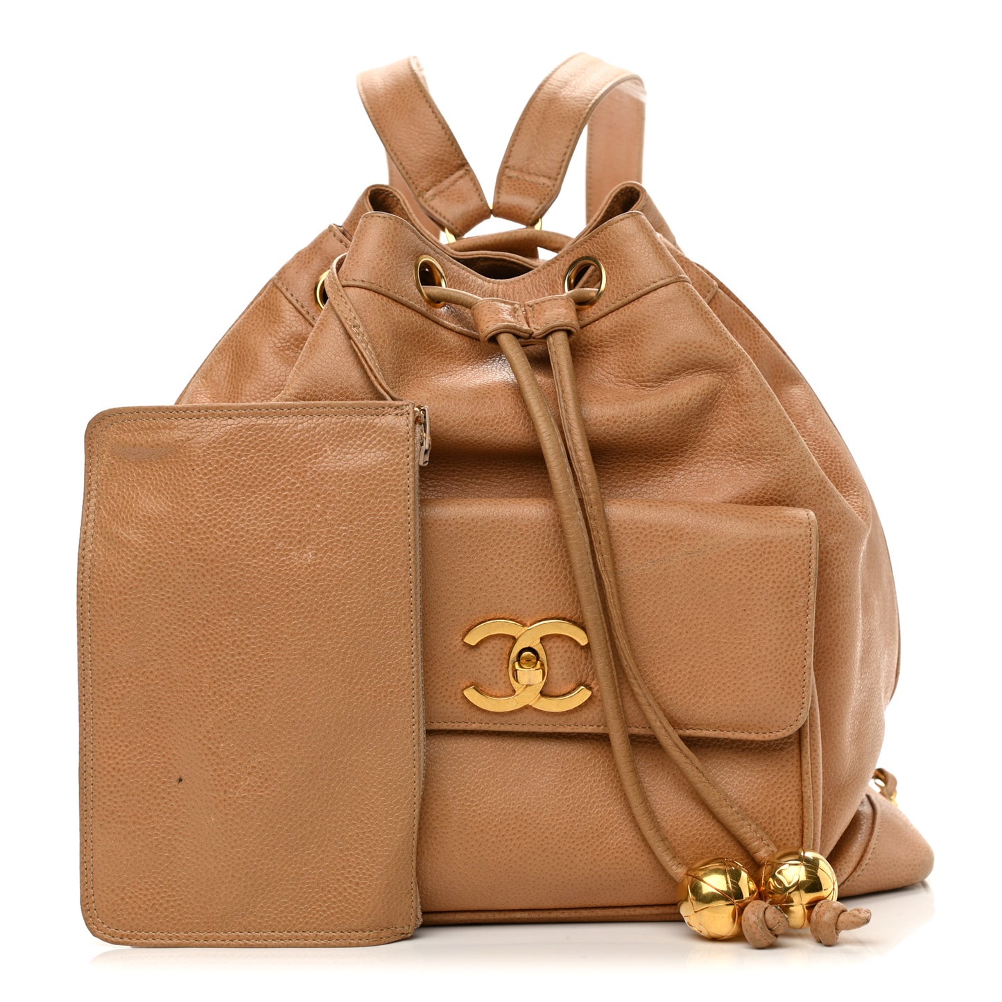 Caviar Drawstring Backpack Beige