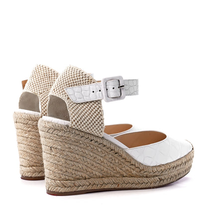 Christian Louboutin Calfskin Crocodile Embossed Amelia 90 Espadrille Wedges 38 White 4 of 8