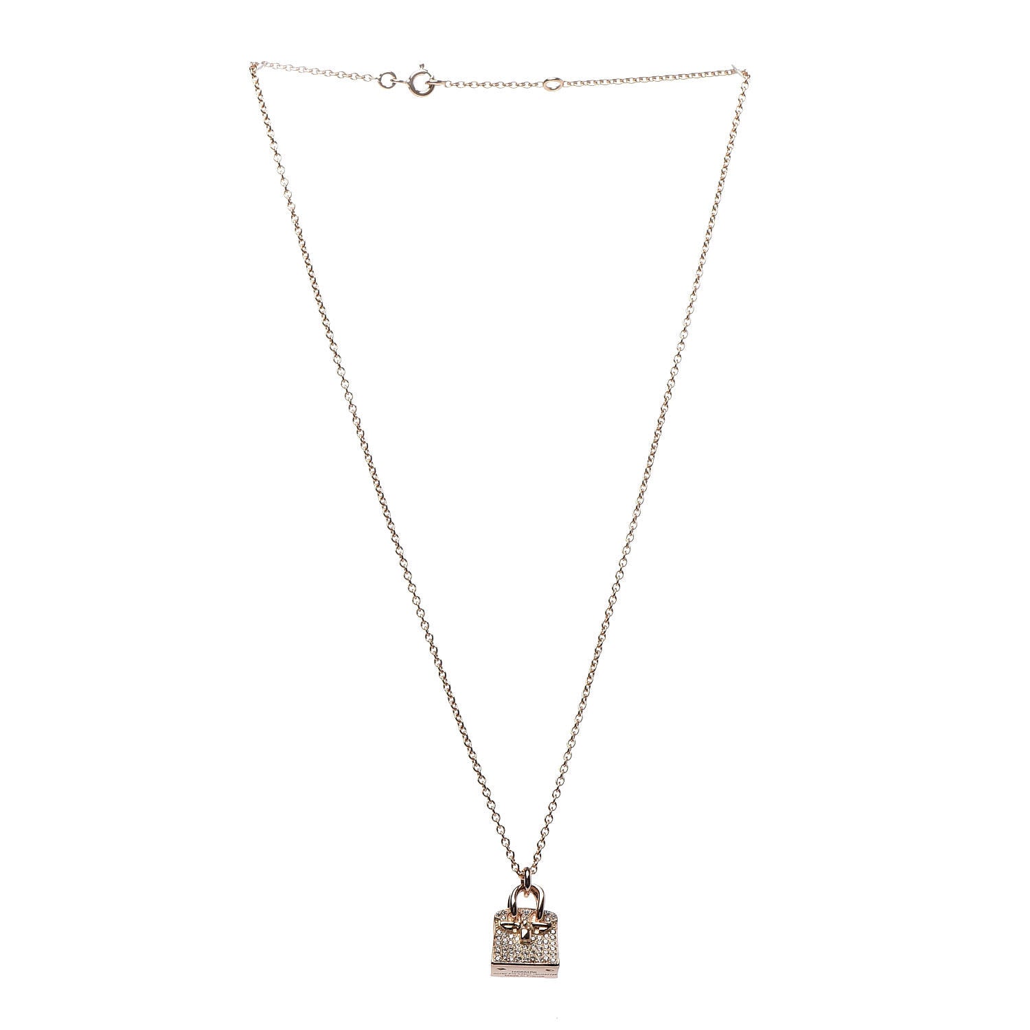 Hermes 18K Rose Gold Diamond Birkin Amulette Pendant Necklace 3 of 7