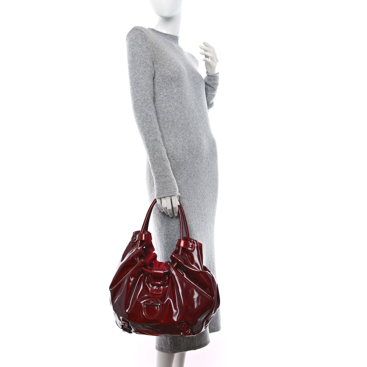 Salvatore Ferragamo Patent Celtico Hobo Red 2 of 11