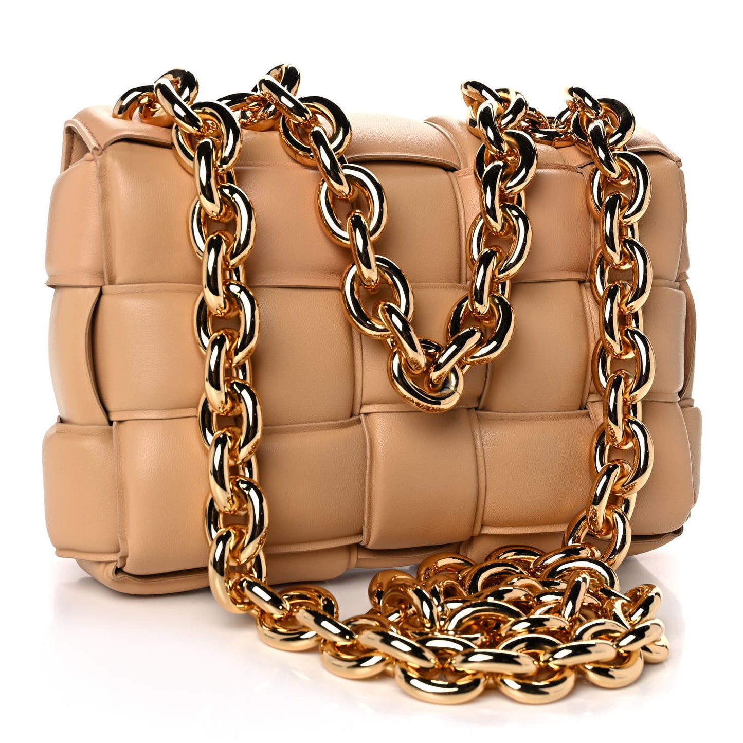 Lambskin Maxi Intreccio Padded Chain Cassette Crossbody Bag Almond