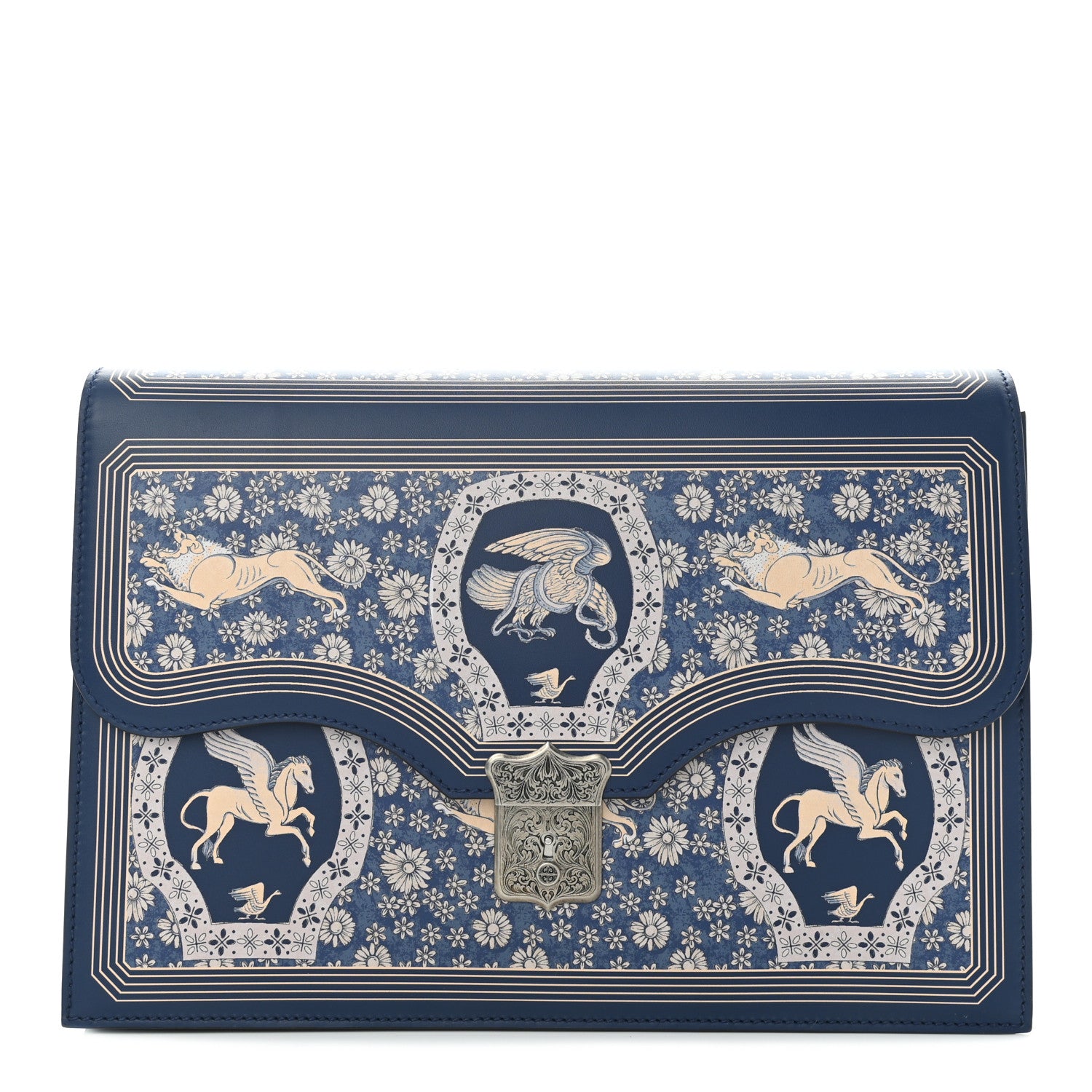 Gucci Calfskin Homeric Garden Print Portfolio Blue 1 of 9