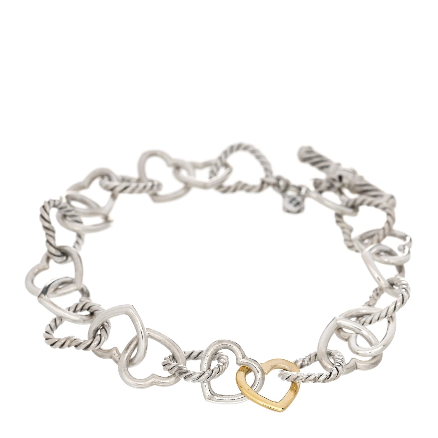Sterling Silver 18K Yellow Gold Cable Heart Link Bracelet