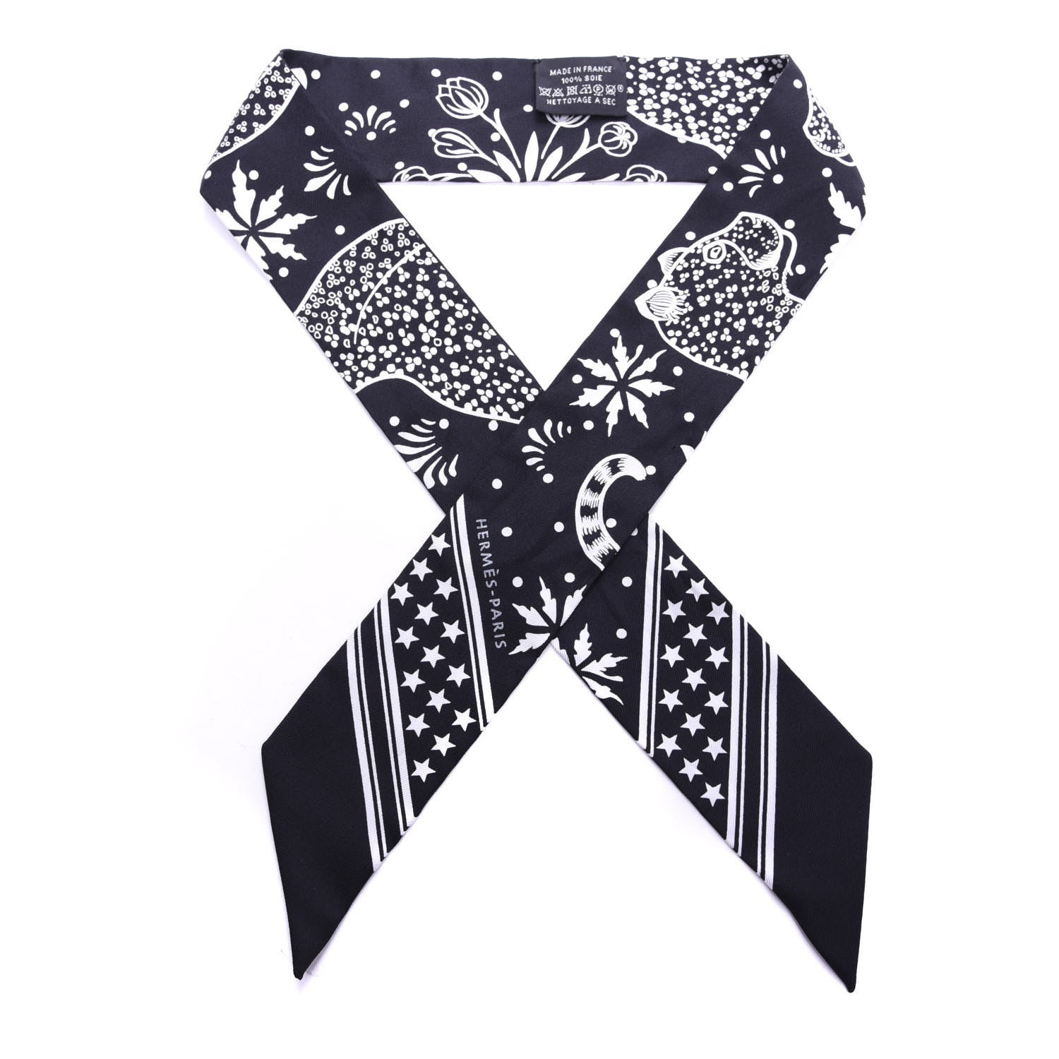 Hermes Silk Les Leopards Twilly Black White 1 of 4