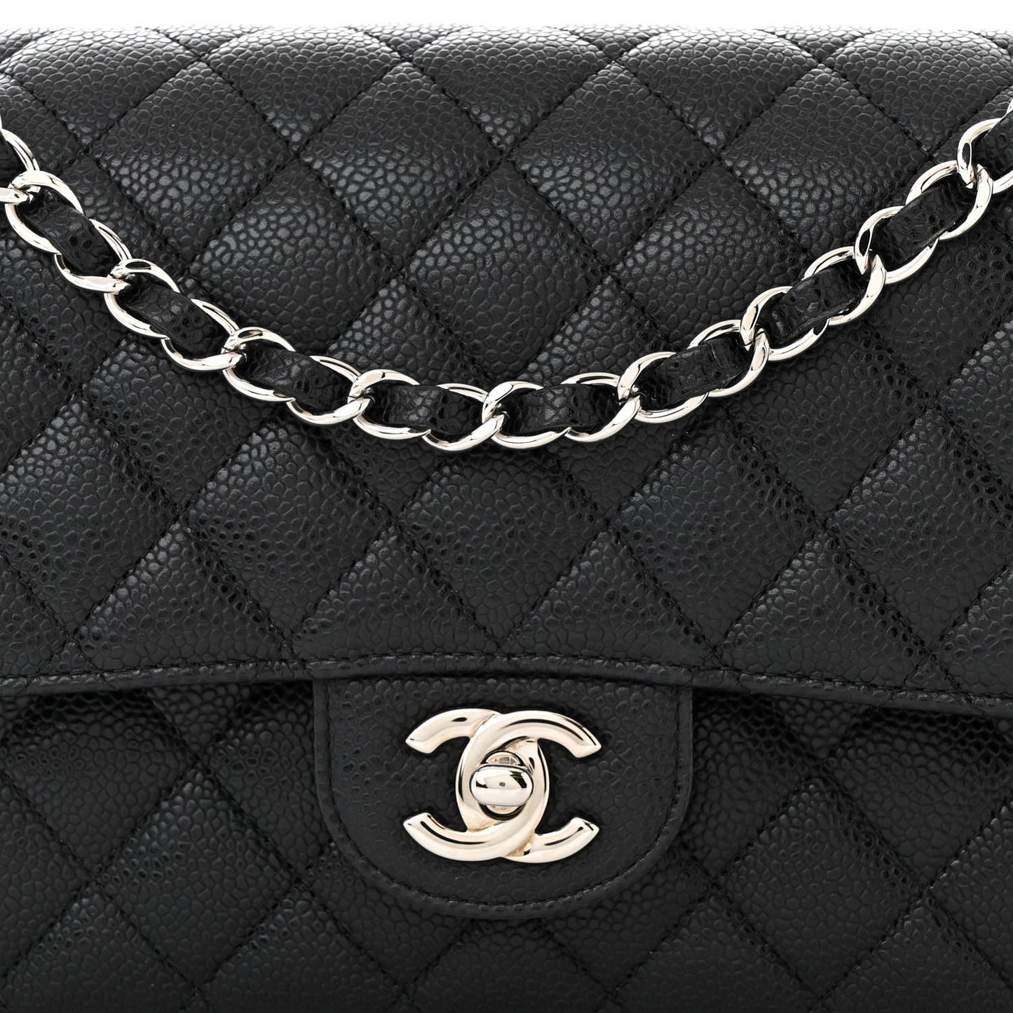Caviar Quilted Medium Double Flap Black