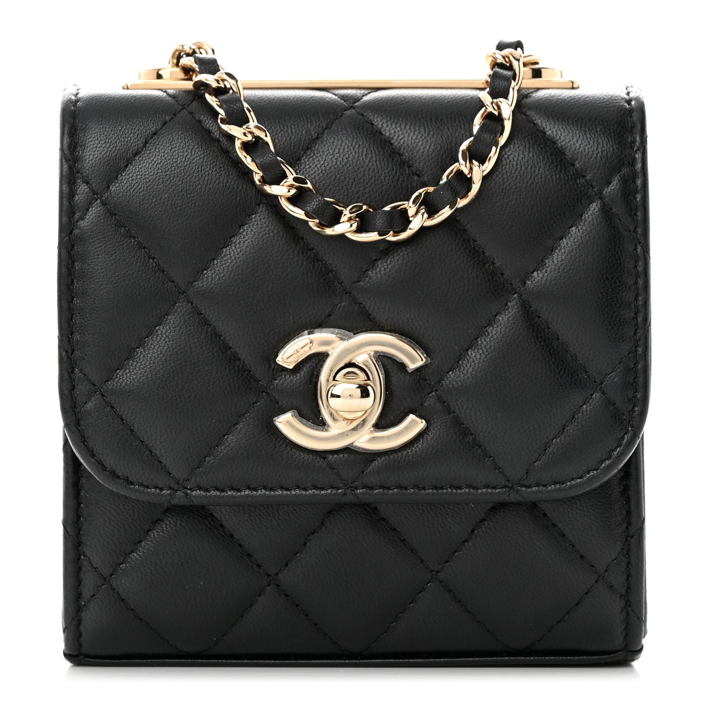 Lambskin Quilted Mini Trendy CC Chain Wallet Black