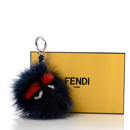 Fendi Rabbit Fox Mink Fur Freak Monster Bag Bug Charm Dark Red Navy 4 of 4