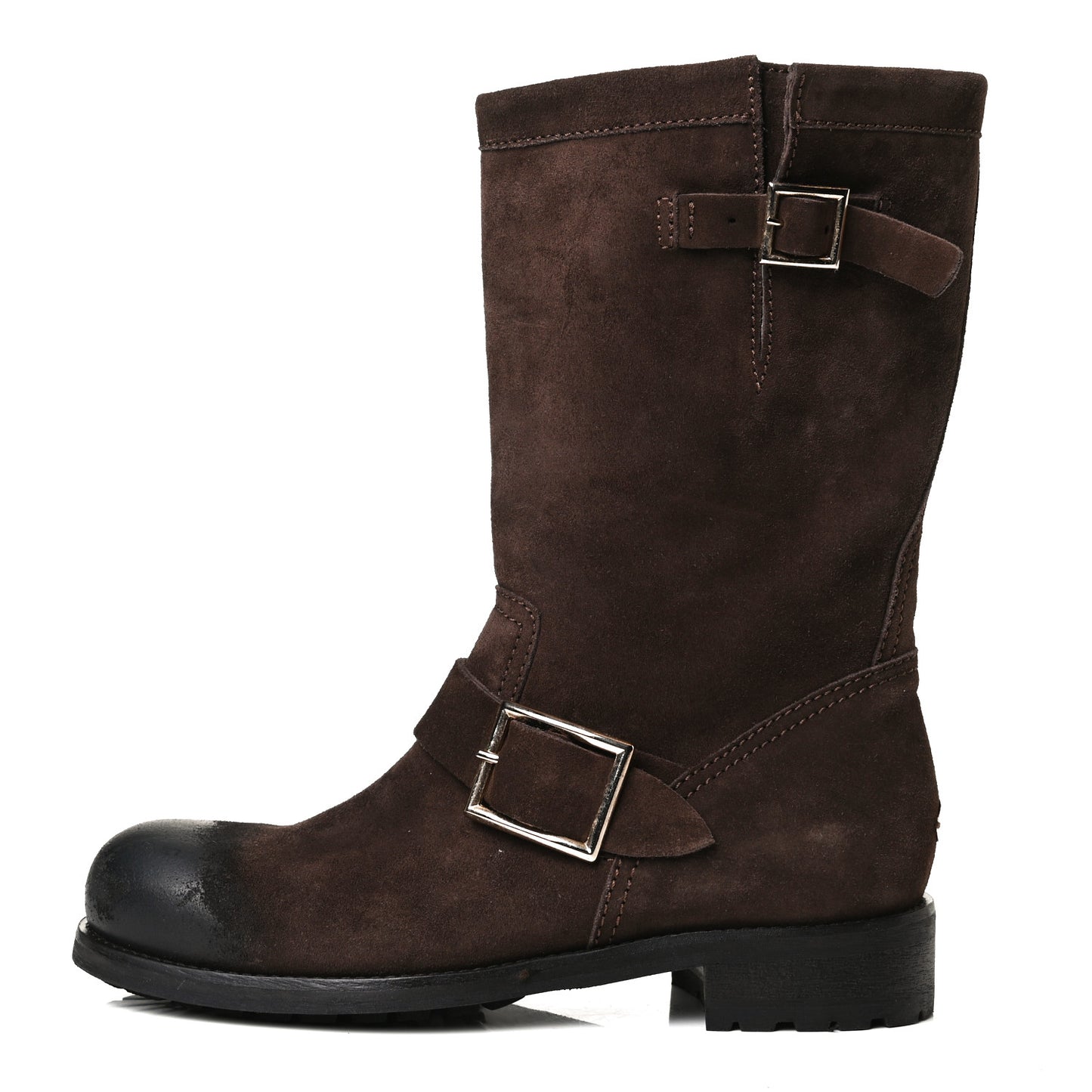 Distressed Waxed Suede Biker Boots 37 Brown