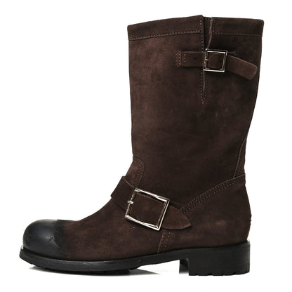 Jimmy Choo Distressed Waxed Suede Biker Boots 37 Brown 1 of 14