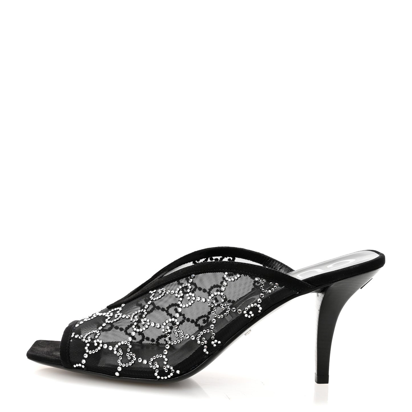 Tela Retino Kid Scamosciato Crystal GG Monogram Square G 95mm Slide Sandals 40 Black