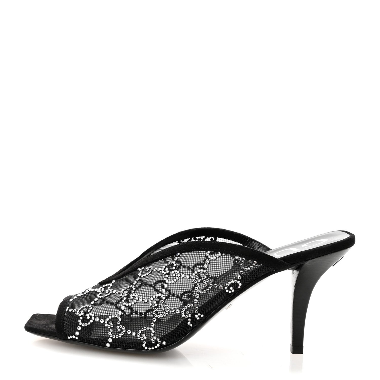 Gucci Tela Retino Kid Scamosciato Crystal GG Monogram Square G 95mm Slide Sandals 40 Black 1 of 9
