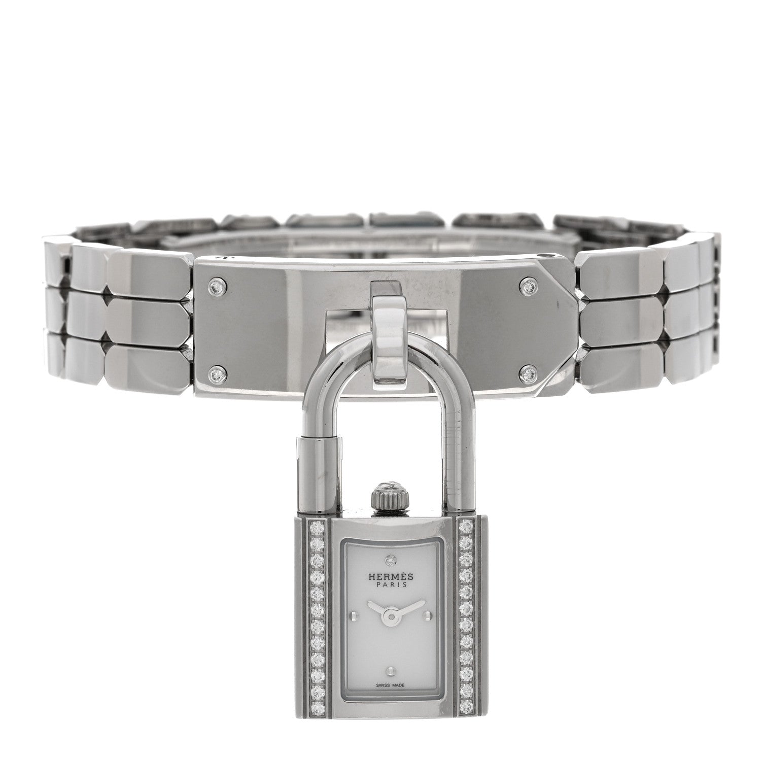 Hermes Stainless Steel Diamond 16mm Kelly Quartz Watch 1 of 4