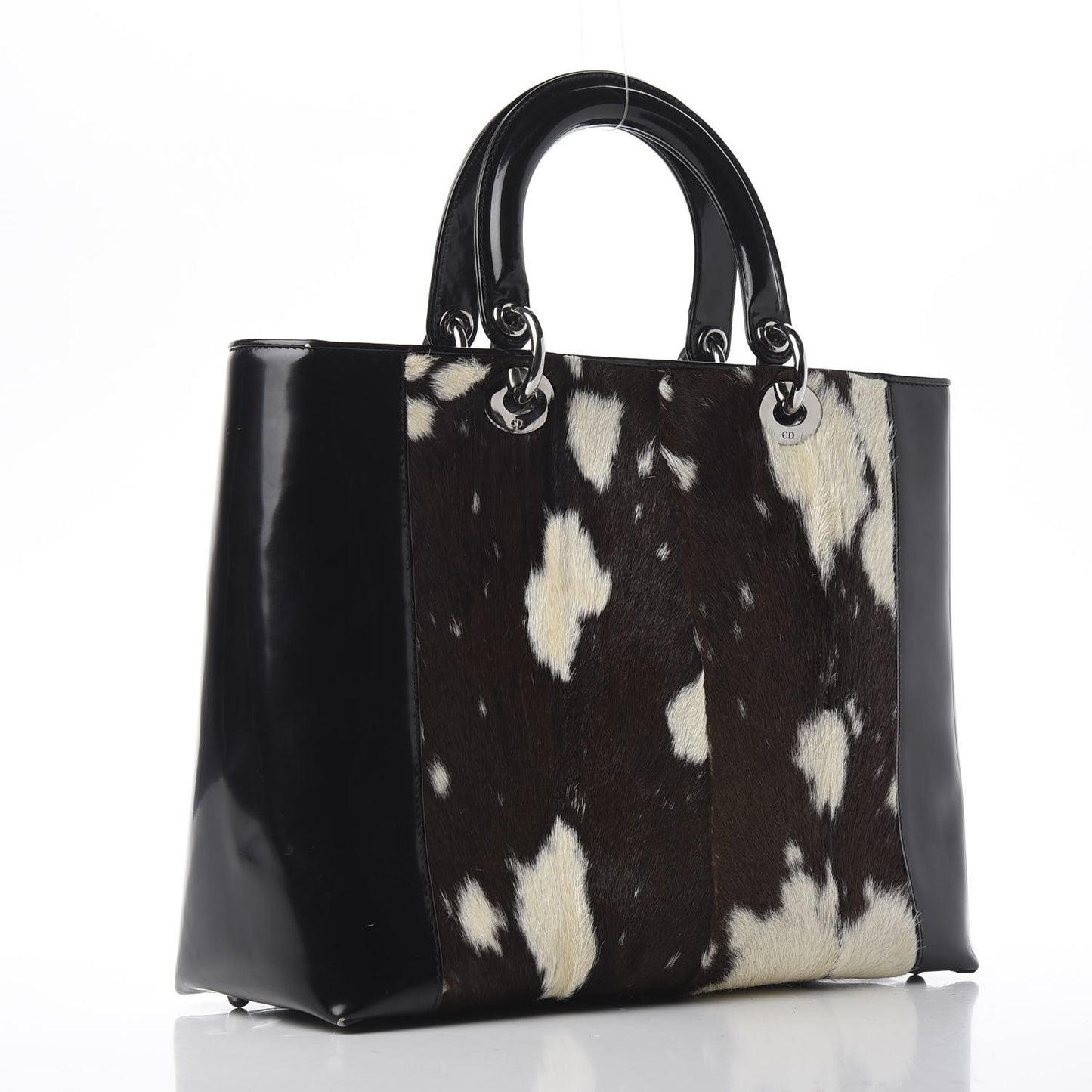 Patent Pony Hair Large Lady Dior Black