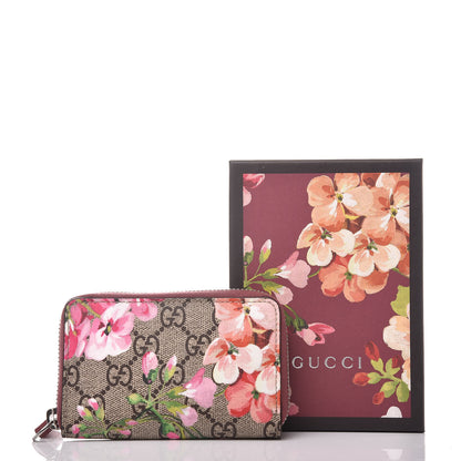 Gucci GG Supreme Monogram Blooms Zip Around Card Case Wallet Beige Multicolor Dry Rose 7 of 7