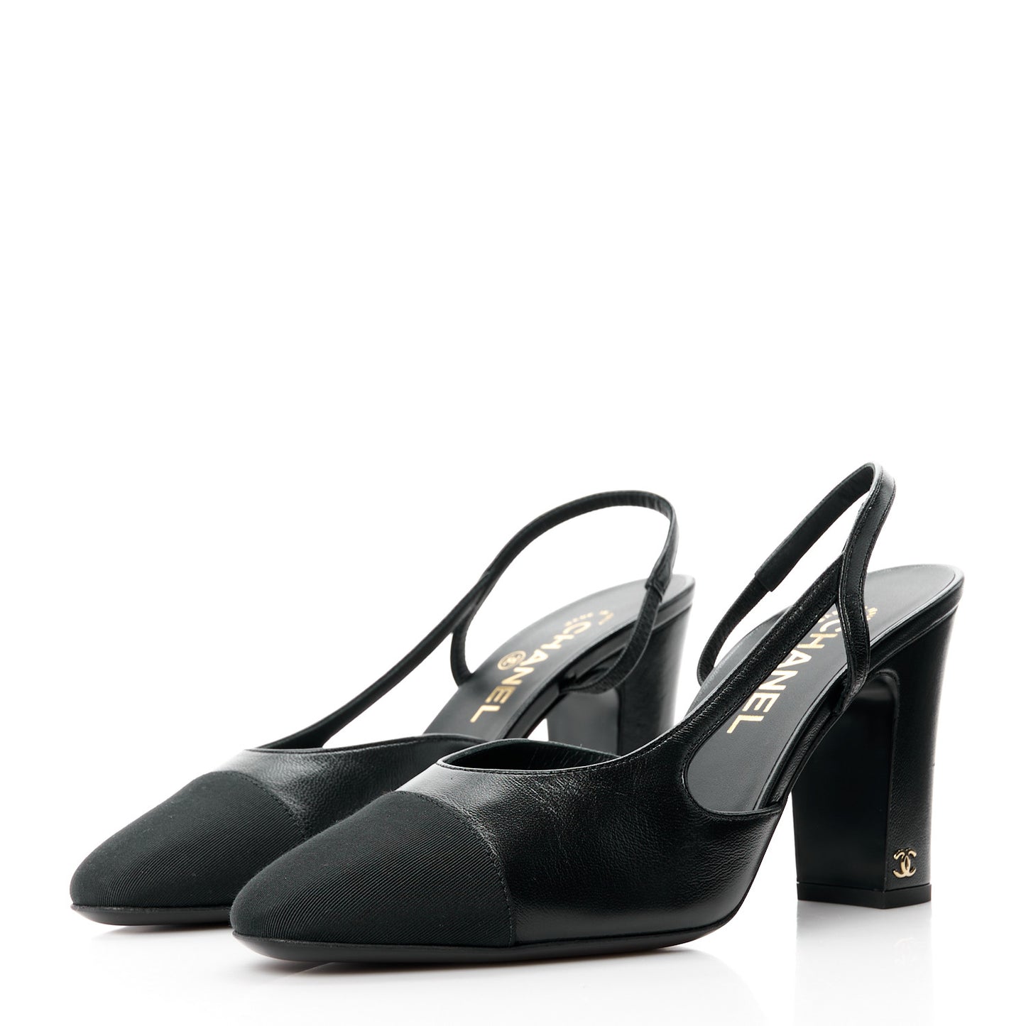 Lambskin Grosgrain Cap Toe CC Slingback Pumps 39 Black