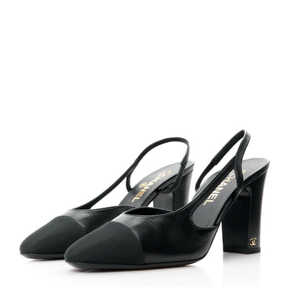 Chanel Lambskin Grosgrain Cap Toe CC Slingback Pumps 39 Black 3 of 9