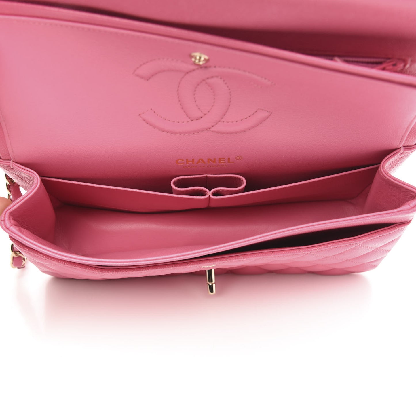 Caviar Quilted Medium Double Flap Pink