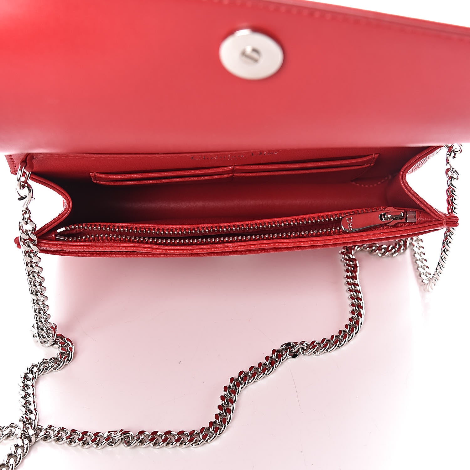 Christian Dior Grained Calfskin Diorama Wallet on Chain Pouch Rouge Vif 5 of 9
