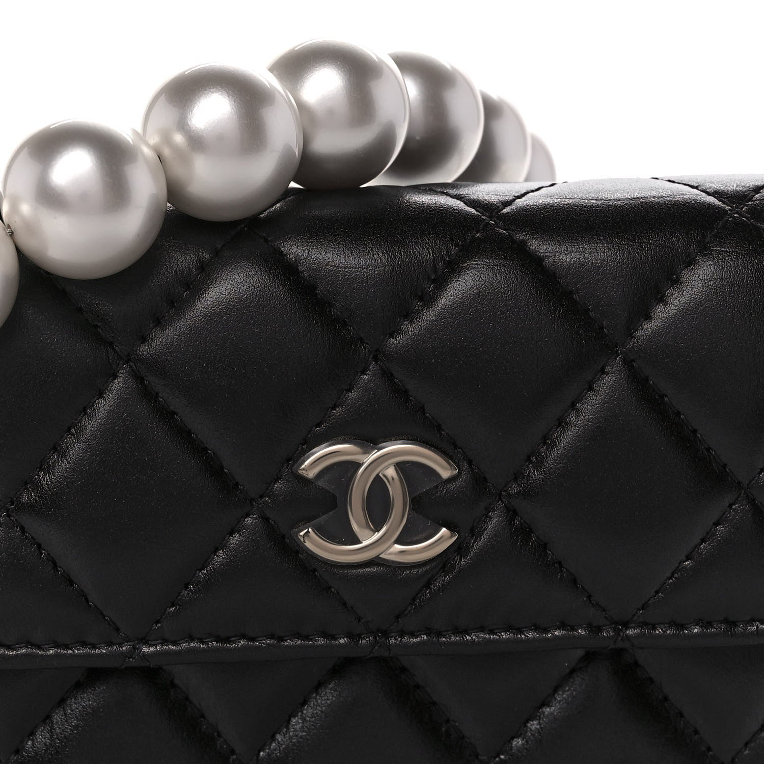 Chanel Calfskin Quilted Maxi Pearls Card Holder Flap With Chain Black 9 of 11