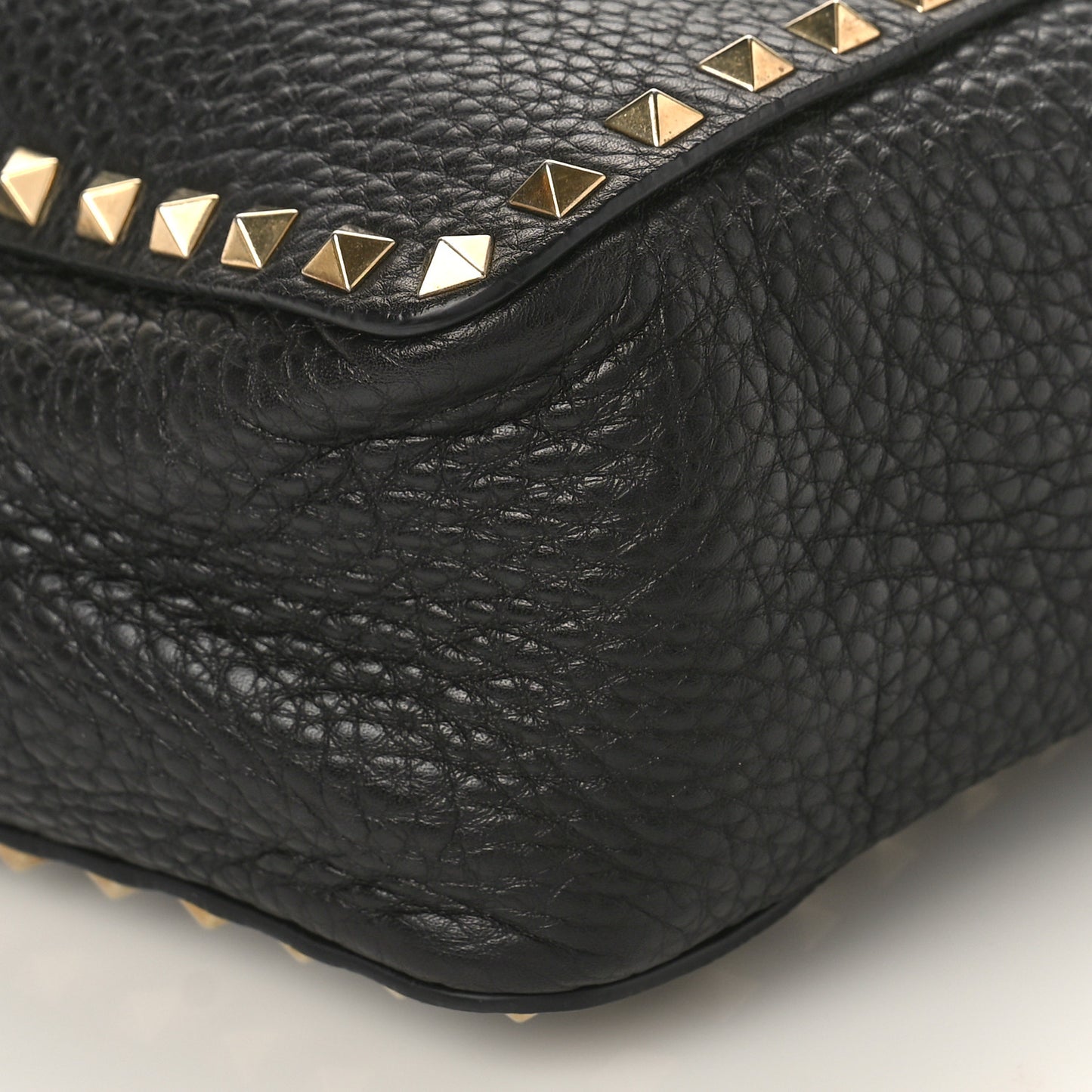 Pebbled Calfskin Rockstud Flip Lock Flap Messenger Satchel Black