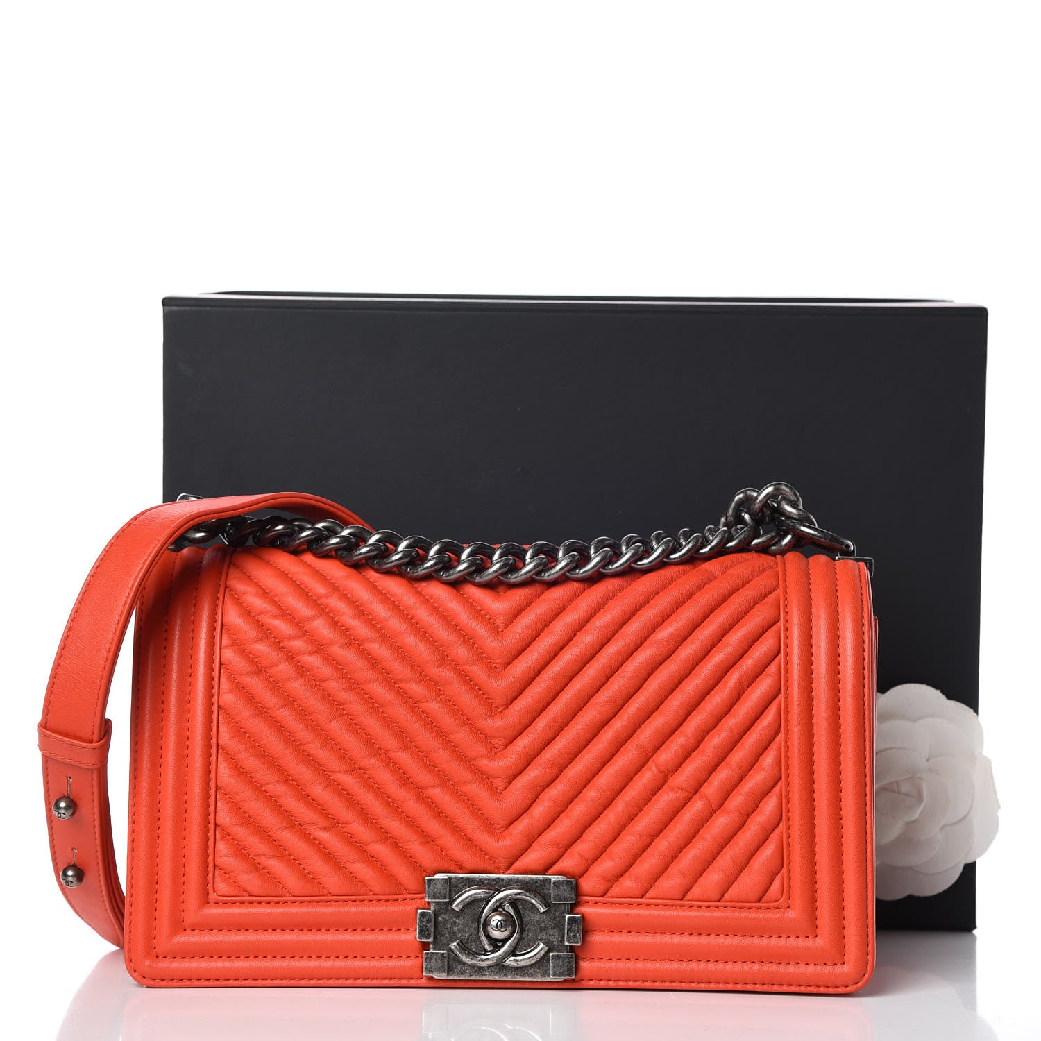 Chanel Wrinkled Lambskin Chevron Quilted Medium Boy Flap Orange 11 of 11