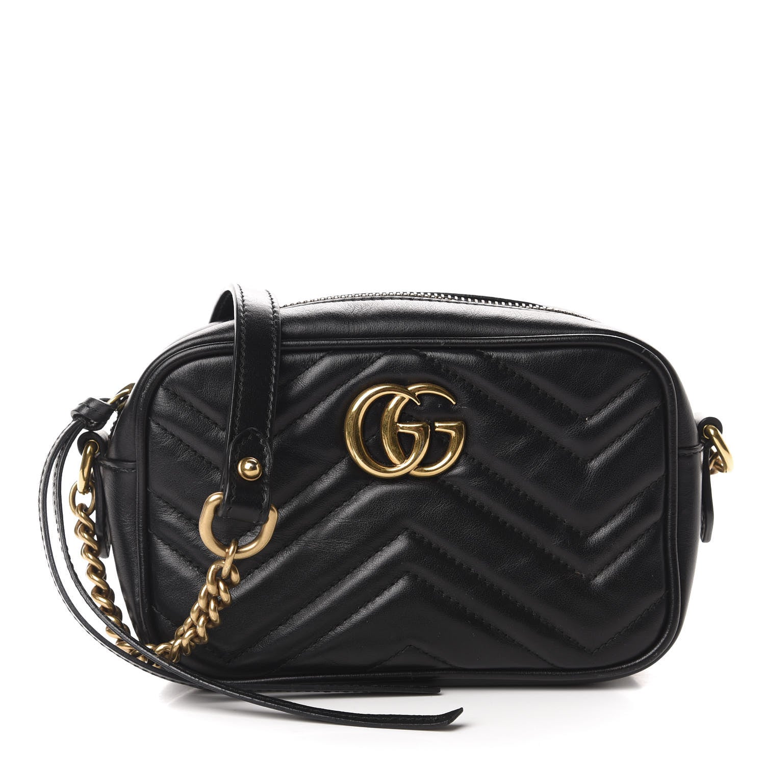 Gucci Calfskin Matelasse Mini GG Marmont Chain Shoulder Bag Black 1 of 10