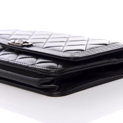 Chanel Lambskin Quilted Boy Wallet On Chain WOC Black 7 of 9