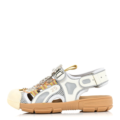 Gucci Mesh Fabric Tinsel Sport Sandals 37 White Silver 1 of 15