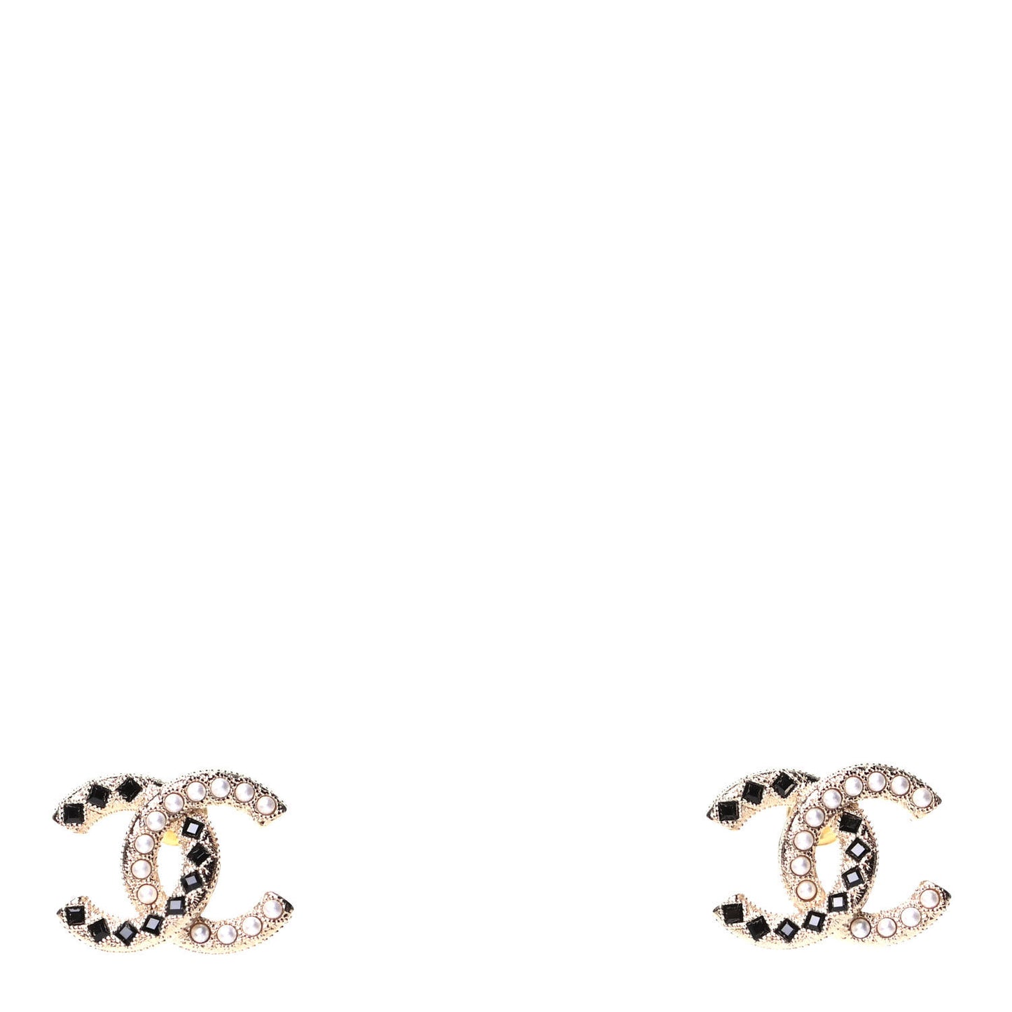 Resin Pearl CC Earrings Gold Black